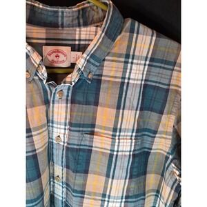 Brooks Brothers Red Fleece Mens Large Blue Madras Plaid Cotton Button up Shirt L